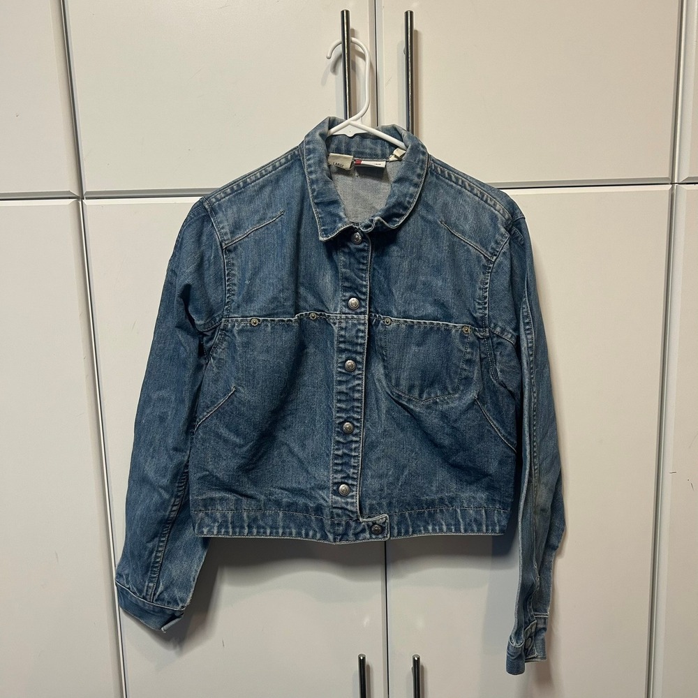 Levis Engineered Jeans Denim Jacket Medium Wash Cropped Vintage Large